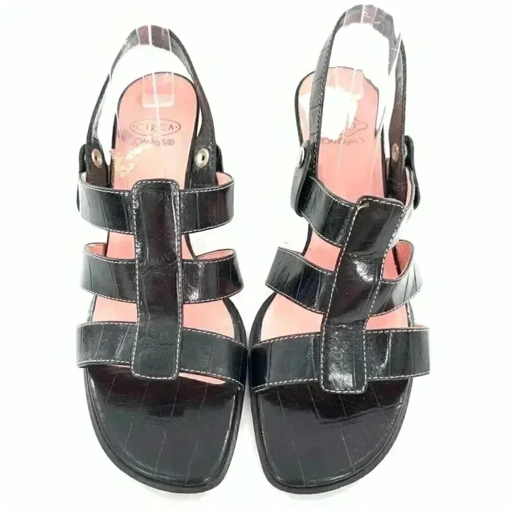 Joan and David heels size 6.5 black leather vintage 80s 90s tortoise embrossed